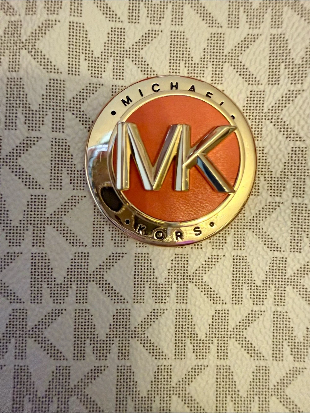 Michael Kors Coral & Beige Signature Satchel with Chain-Trim Strap + Crossbody